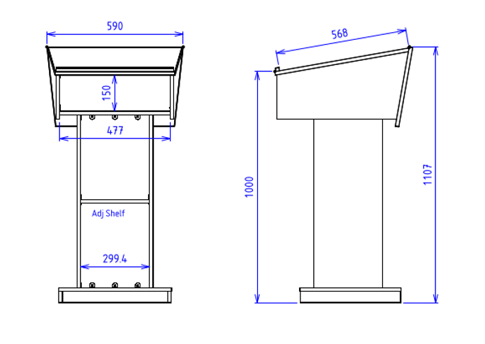 Standard Black Melamine Lectern with large head with a slim body