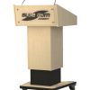 Variable height lectern shown with various options. Audience side.