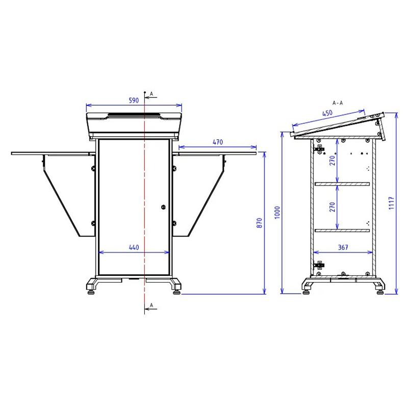 BGL-PSC75-S Post Style lectern with lockable cabinet and angled lift up worktop.