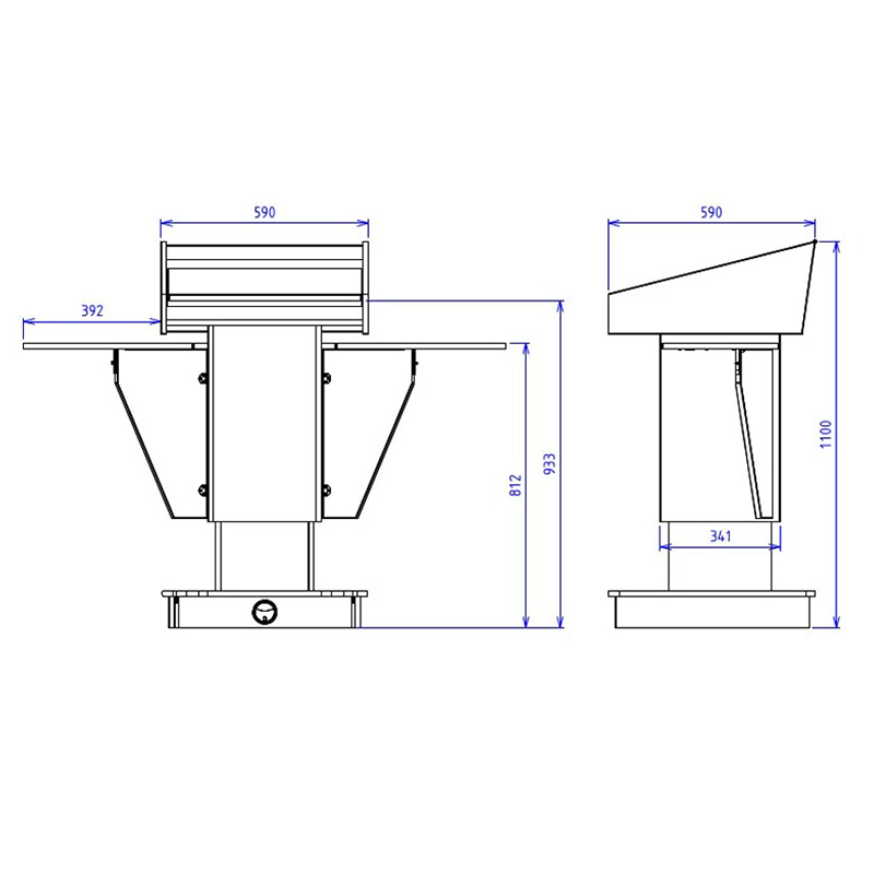 BGL-PS200-FH-S Post style lectern with fixed height and external fold-down shelves.