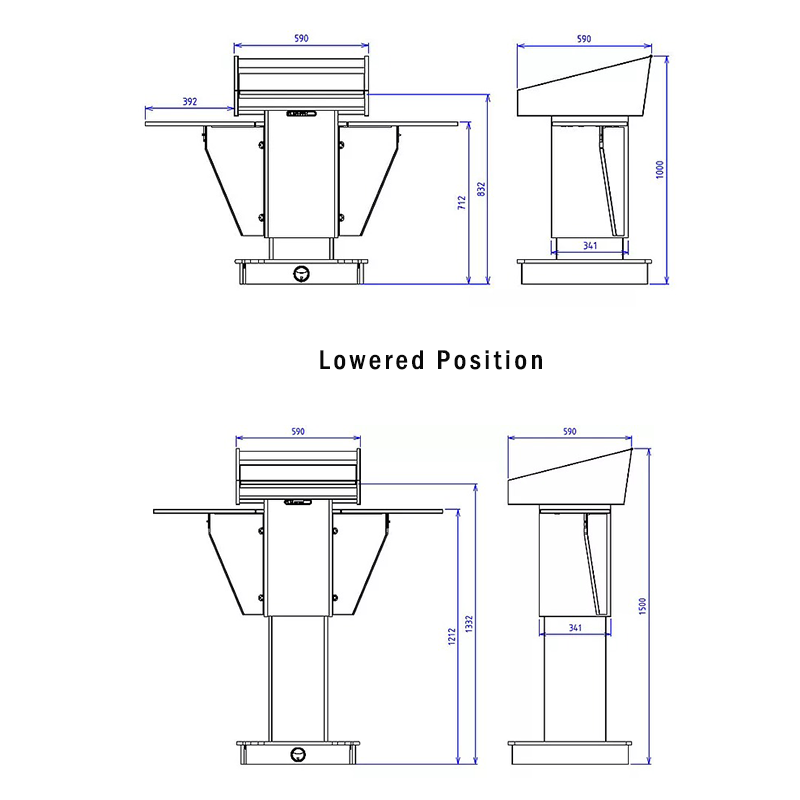 BGL-PS200-VH-S Post style variable height lectern with external fold-down shelves.