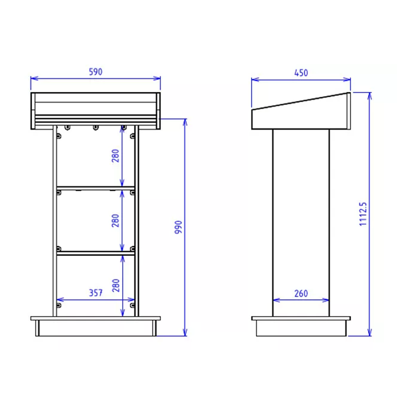 Standard Black Melamine Lectern with two open shelves