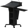Post style Lectern With Fixed And Removable Open Shelves With Angled Lift Up Worktop
