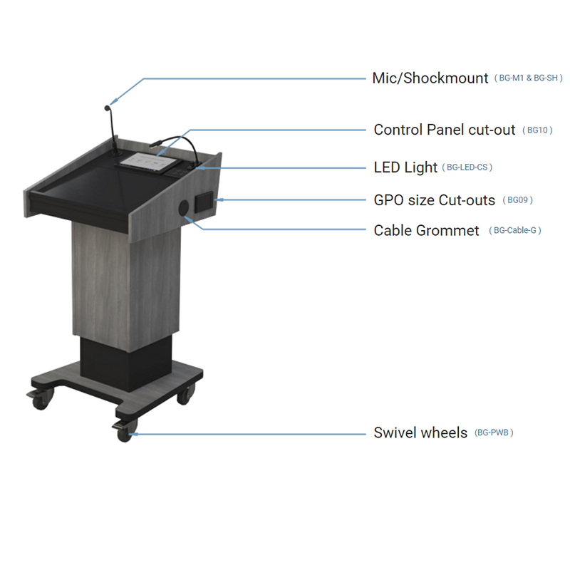 BGL-PS200-FH Post style lectern with fixed height and NO external shelves.