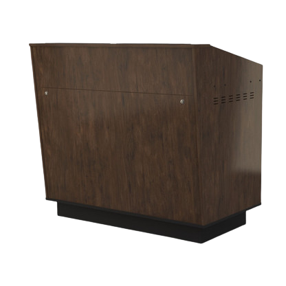 A-Series Double bay lectern built in Aged Walnut melamine board.