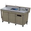 Triple bay lectern is a three-door wide lectern with pull out keyboard drawers and angled data panel