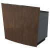 D-Series double bay lectern with Gunmetal grey body and aged walnut curved panel.