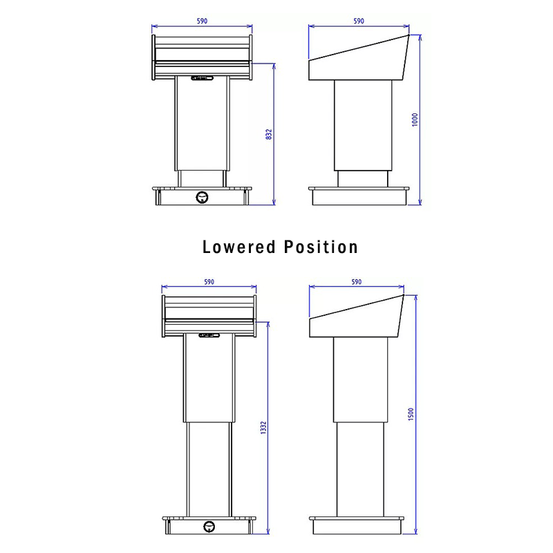 BGL-PS200-VH Post style variable height lectern with NO external shelves.