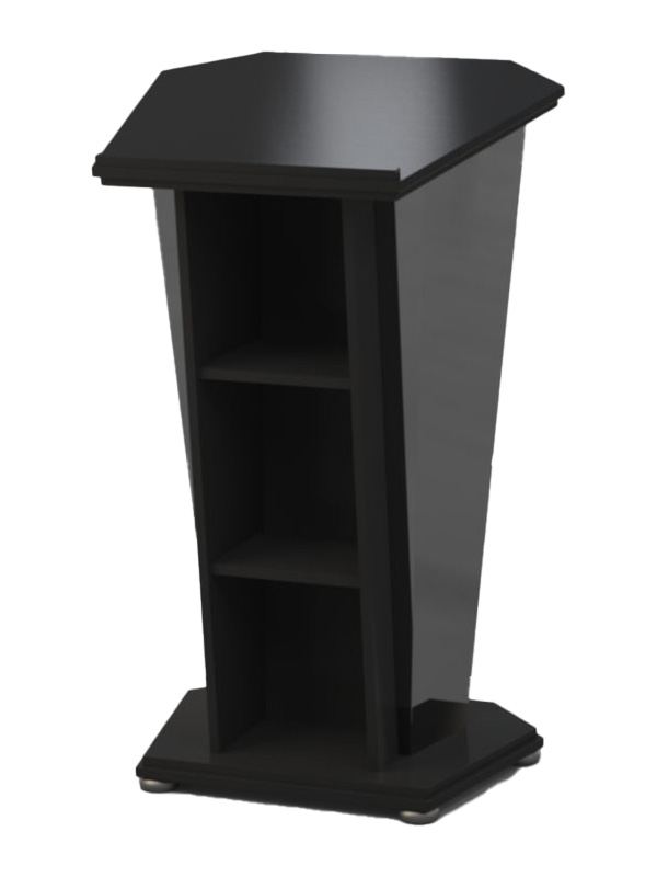 Presenters side, built from Black melamine board with Black ice front panel.